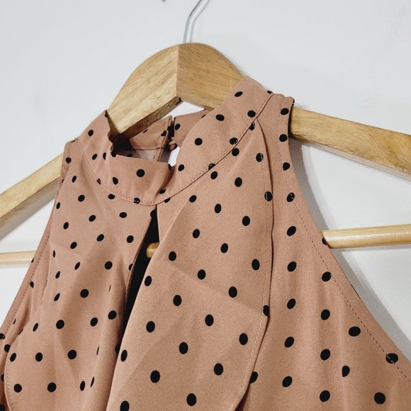 RW&CO Sleeveless Ruffle Blouse Shirt Top Tan Polka Dot Business Casual Size XXS - Picture 7 of 9